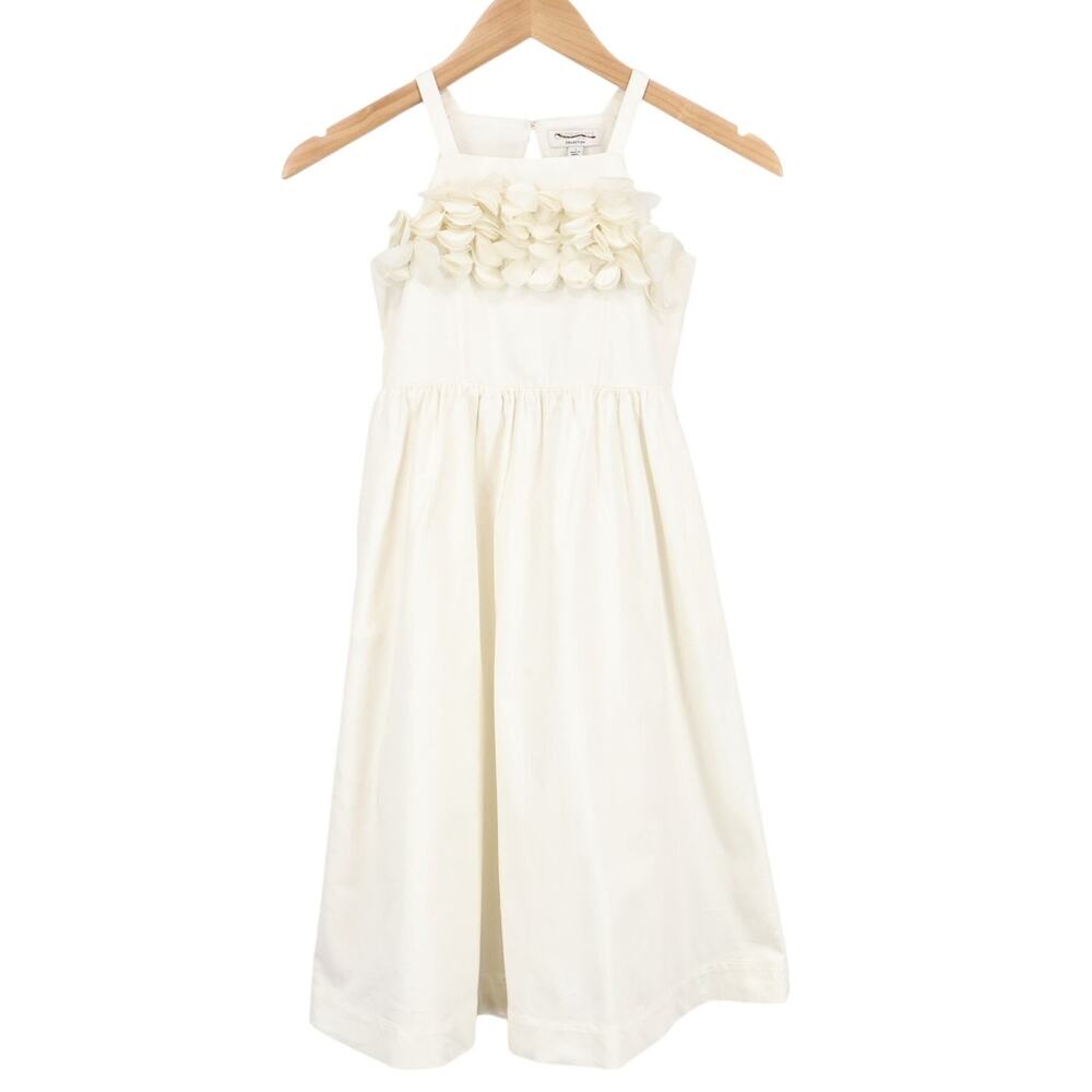 J.Crew Crewcuts Collection Floral Applique Midi Dress Sateen Cotton Ivory 7 NWT